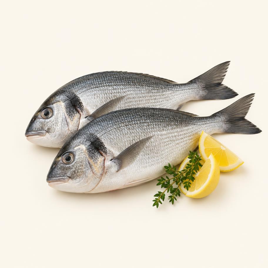 Two whole sea bream