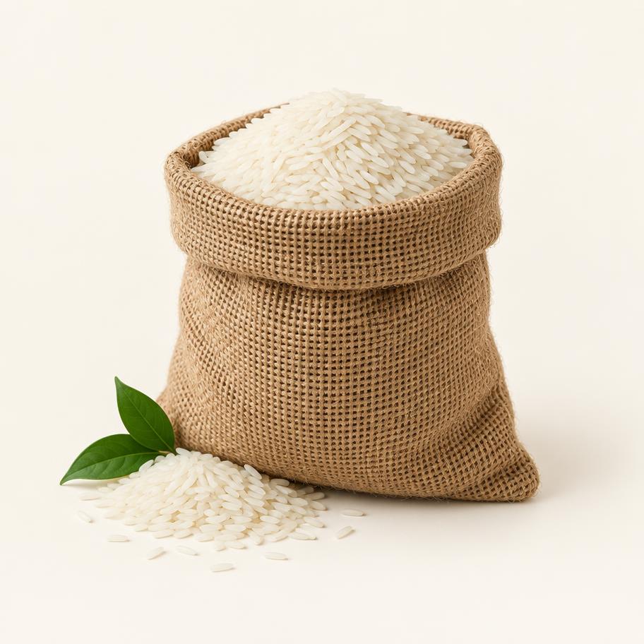 Sack of long grain basmati rice